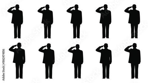 Silhouettes of soldiers in uniform giving a respectful salute