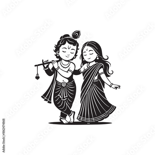 Lord krishna playing flute with radha on happy janmashtam