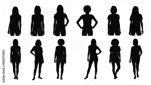 Silhouettes of diverse people showing a range of body shapes and poses