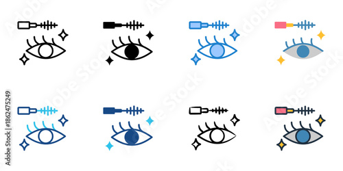 Mascara icons set multiple style collection. Editable stroke 
