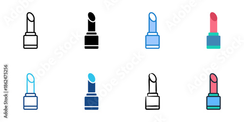 Lipstick icons set multiple style collection. Editable stroke 
