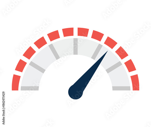 Red and Blue Speedometer Gauge, Needle Pointing Right, Isolated on White Background, Featuring Measurement 