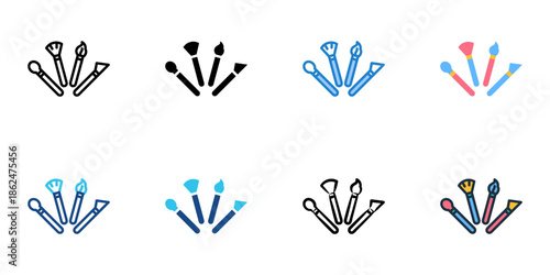 Makeup brushes icons set multiple style collection. Editable stroke 
