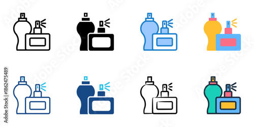Perfume bottle icons set multiple style collection. Editable stroke 
