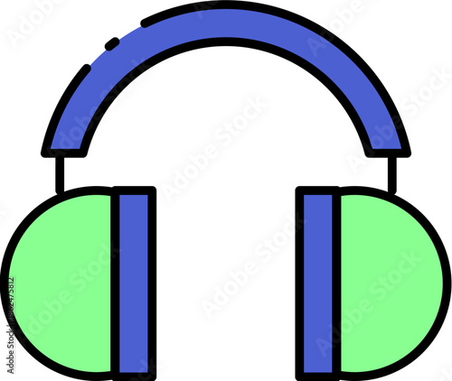 Flat design illustration of a pair of headphones with blue and green colors