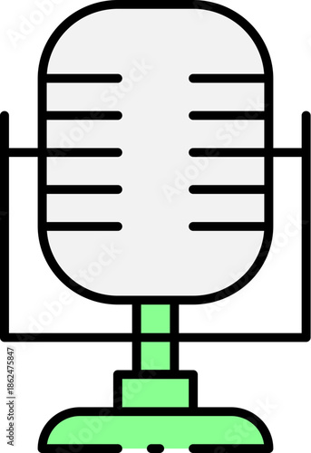 Stylish line art microphone icon. Classic vintage design for sound recording, podcasts, broadcasting, and various audio communication projects