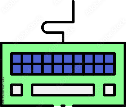 Stylized computer keyboard icon for digital data entry and information processing, representing modern technology and office computing