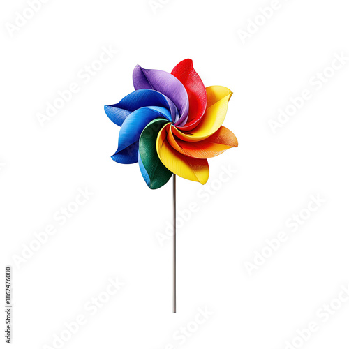 Rainbow pinwheel on a stick against a black background