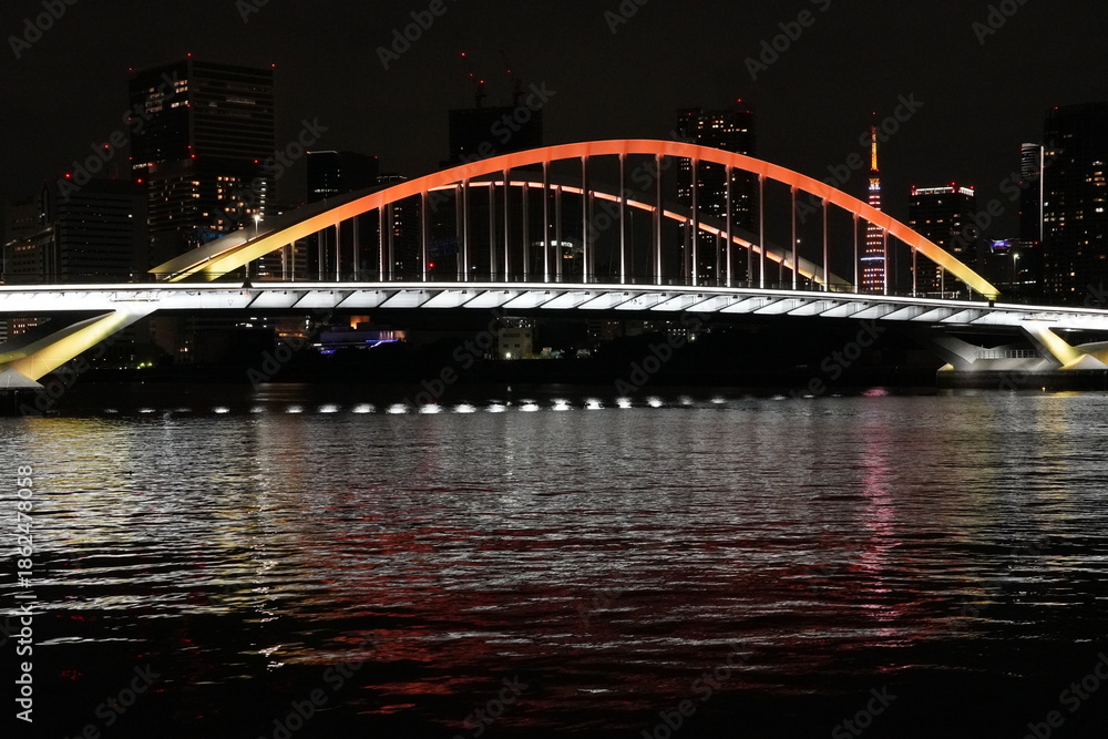 Obraz premium 隅田川と築地大橋と東京タワー