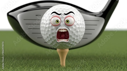Funny Golf Ball Character Hitting Tee