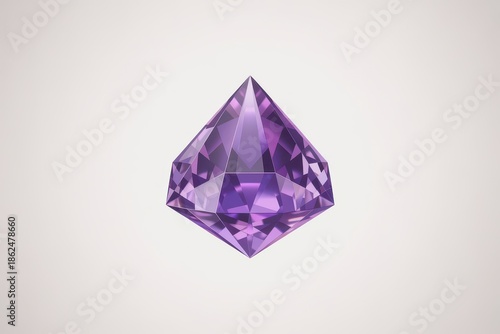 Faceted purple gemstone with sharp edges on a light background crystal jewel
