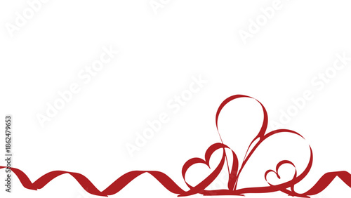 Valentine's day theme with red heart ribbons on white background for love and romance greeting card or invitation