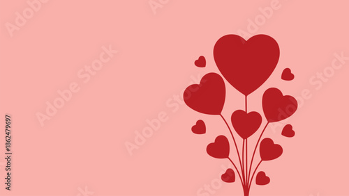 Valentine's day celebration with red heart balloons on pink background for love and romance