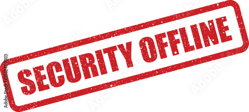 Distressed red rubber stamp with security offline text for displaying network connection status or warnings