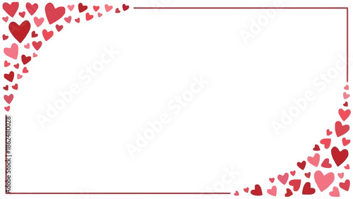 Valentine's day themed border with red and pink hearts on white background for love, romance, and celebration designs