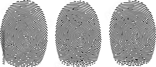 Set of Black Fingerprint Vector Illustrations for Biometric Security, Identity Verification and Crime Investigation