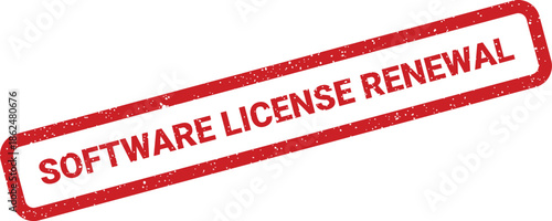 Distressed rubber stamp graphic with Software License Renewal message, a crucial visual for subscription reminders and access updates