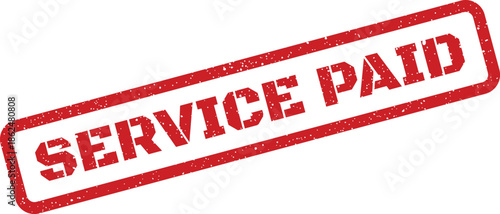Distressed rubber stamp mark with a grunge texture displaying the phrase service paid, confirming successful financial transaction or invoice settlement