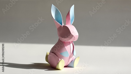Cute pink bunny rabbit cartoon illustration on a clean pastel background suitable for Easter and spring designs