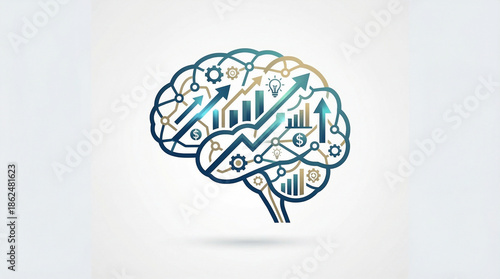 Professional Business Strategy, visualizing Financial Growth, Data Analysis, and Planning within a Creative Brain