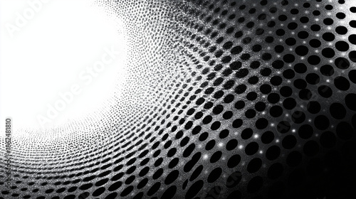 Mesmerizing black and white tunnel design with circular holes, perfect for abstract backgrounds, web design, or digital art projects.