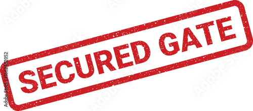 Grunge textured rectangular stamp displaying the words secured gate for controlled entry or restricted access points in a facility