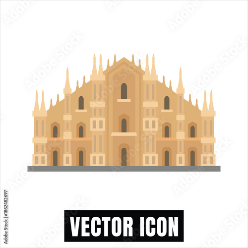 Milan Duomo Cathedral vector illustration, Italian landmark flat design with intricate facade