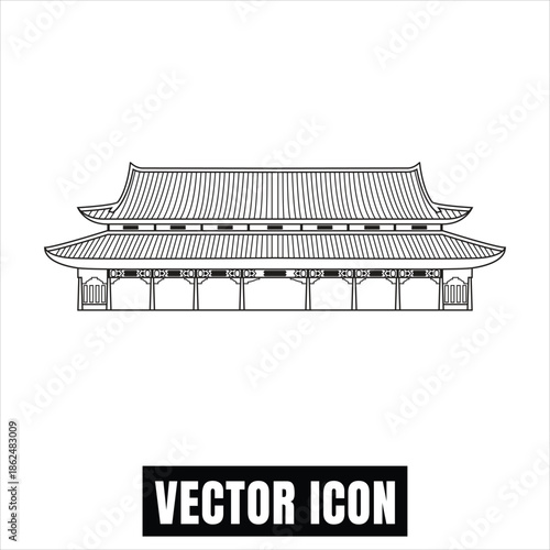 Traditional Asian Pagoda Building Vector Illustration, Flat Design Architectural Icon
