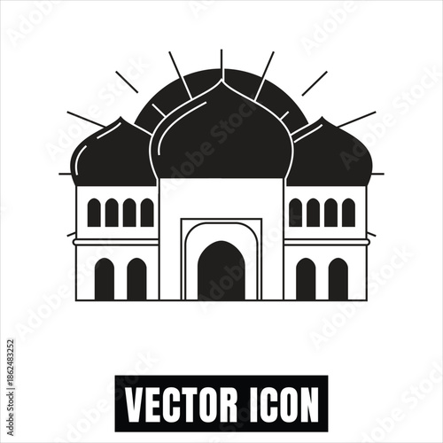 Mosque Silhouette Vector Illustration Flat Design with Sun Rays
