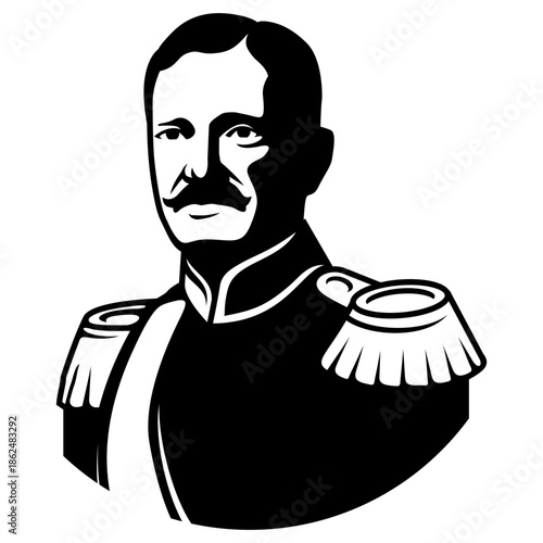 Historical Military Officer Portrait Illustration Vector
