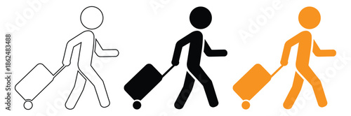 People walking with luggage in different colors and styles,Office executive walk holding briefcase sign. Business signs and symbols.