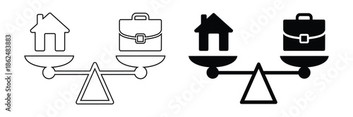 Work life balance concept with house and briefcase on scales,Work Life Balance icon set multiple style collection