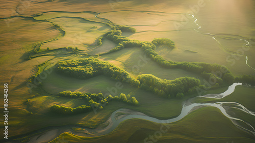 Aerial View of Natural Landscape Revealing Organic Patterns and Harmonious Earth Tones