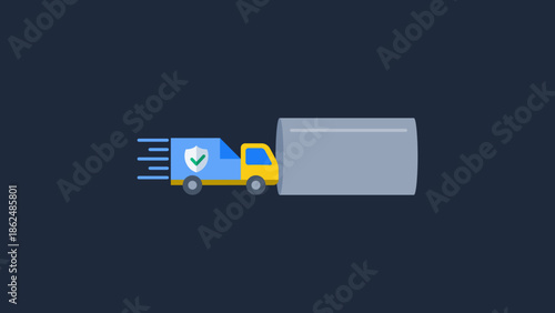 Secure file transfer truck vector entering tunnel for vpn data concept