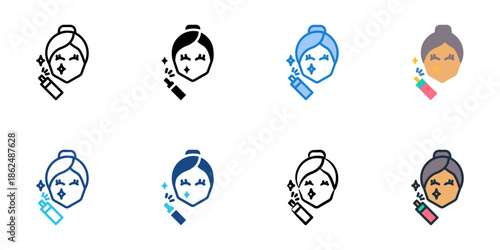Setting spray icons set multiple style collection. Editable stroke 
