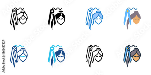 Hair straightener icons set multiple style collection. Editable stroke 
