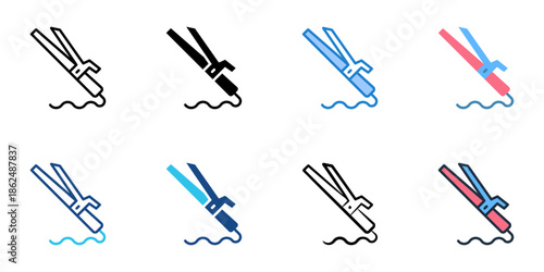 Curling iron icons set multiple style collection. Editable stroke 
