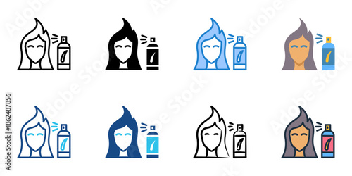 Hair spray icons set multiple style collection. Editable stroke 
