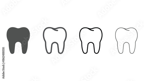 Four stylized icons of a human tooth are displayed in a row.