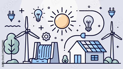 Sustainable Renewable Energy Sources Illustration with Green Technology