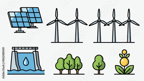 Collection of Green Energy and Environmental Icons for Sustainability