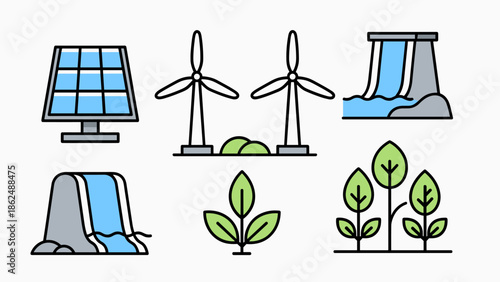 Renewable Energy and Environmental Sustainability Icons Collection