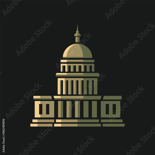 Stylized illustration of a domed government building in gold tones on a dark background, symbolizing authority, politics, and architecture.