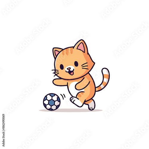 Cartoon cat playing soccer ball.