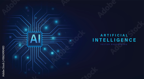 Artificial Intelligence Microchip on a Circuit Board.