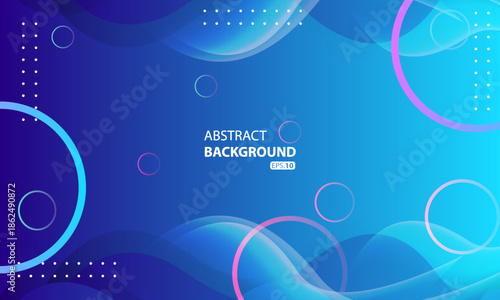 Abstract Blue Technology Background with Gradient Waves and Circles
