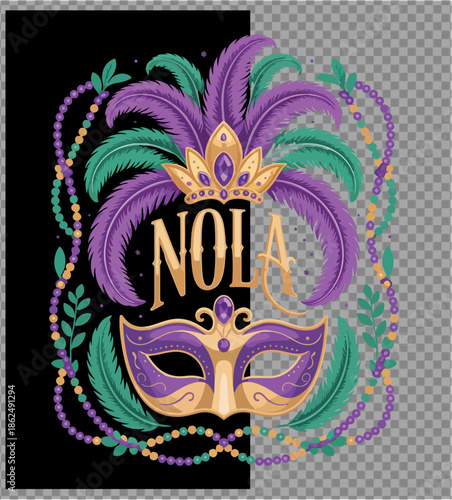 A decorative Venetian carnival mask illustration with elegant gold details inspired by masquerade festivals and traditional Italian art