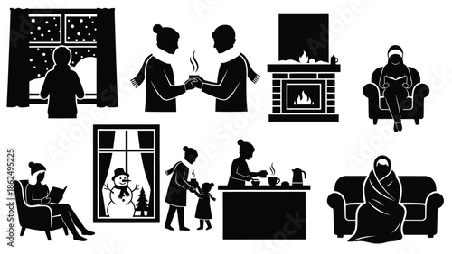 People relaxing at home during winter season