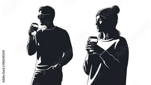 Man and woman drinking coffee together