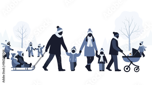 Family enjoying winter day together in snowy park